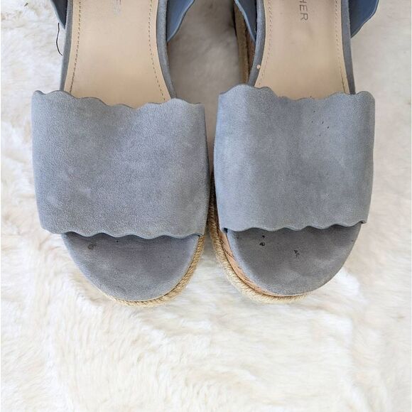 Marc Fisher Leather Sandals Dusty Blue Scallop Platform Espadrille Sandal Size 6 - Picture 5 of 8